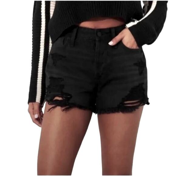 Hollister Pants - HOLLISTER Ultra High-Rise Relaxed Vintage Short Womens 30 Black Distressed Denim